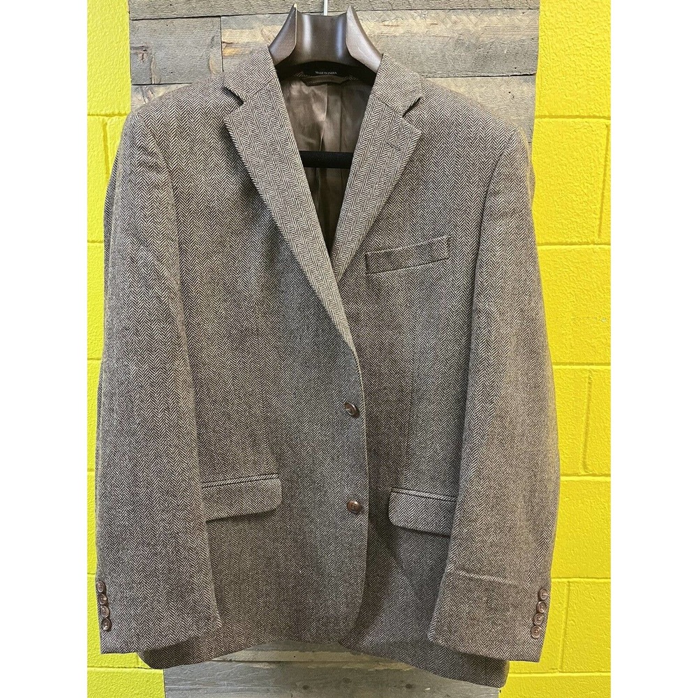 Lauren Ralph Lauren Men's Brown Herringbone 100% Wool Slim Fit Blazer Size 43R